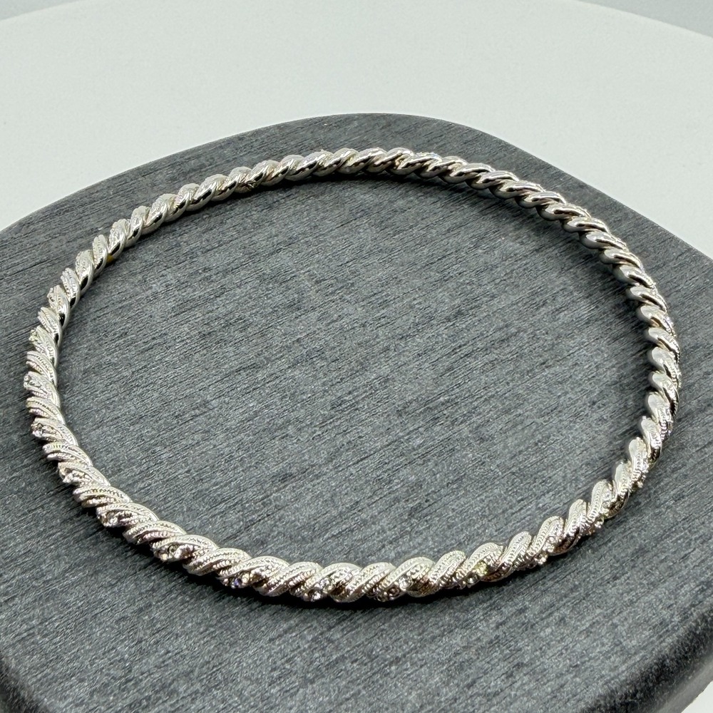 Silver Tone Twisted Rope Bangle Bracelet Minimalist Stacking Jewelry Gift Idea
